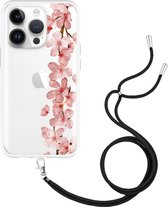 iPhone 14 Pro Hoesje met Koord Flower Branch - Designed by Cazy