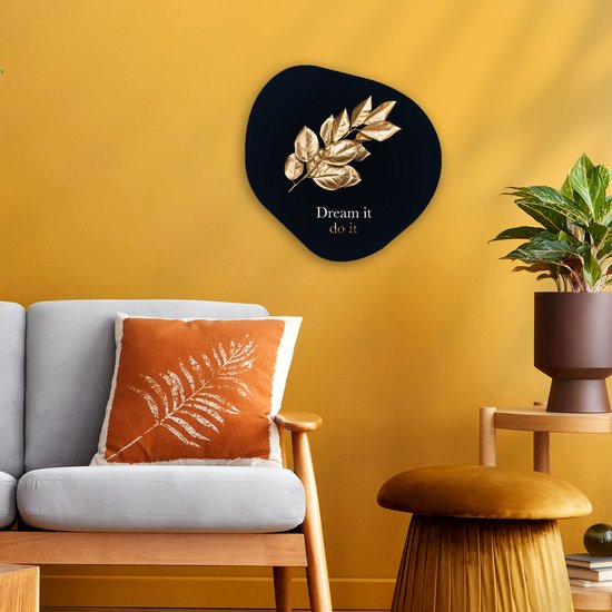 Organische wanddecoratie 40x40 cm - Organisch schilderij Bladeren - Quotes - Black en gold - Muurdecoratie woonkamer - Kamer decoratie - Schilderijen - Muurcirkel aesthetic