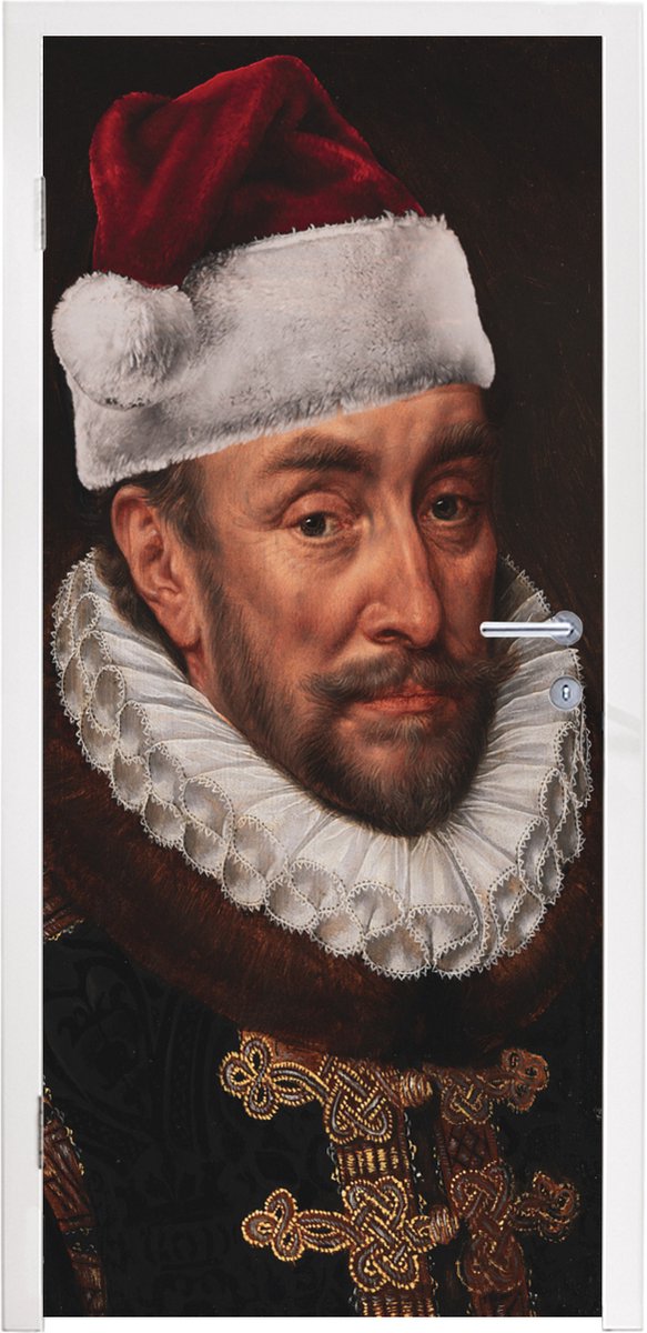 Deurposter 95x215 cm - Deursticker Schilderij - Kerstmuts - Oude meesters - Meubelfolie ze