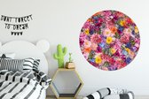 WallCircle - Muurstickers - Behangcirkel - Bloemen - Kleuren - Collage - ⌀ 120 cm - Muurcirkel - Zelfklevend - Ronde Behangsticker XXL