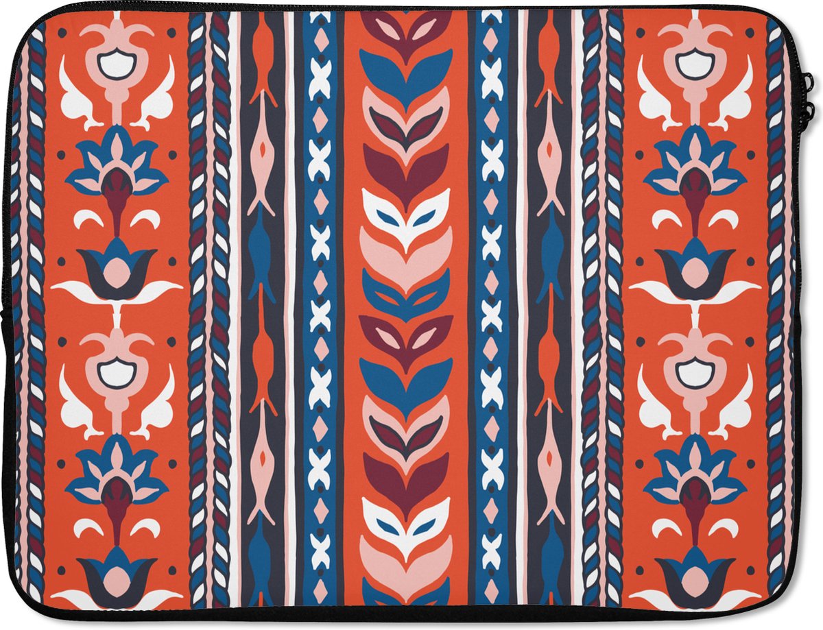 Laptophoes 17 inch - Design - Bloemen - Planten - Rood - Minimalisme - Laptop sleeve - Binnenmaat 41x28 cm - Zwarte achterkant