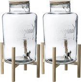Secret de Gourmet Glazen/drank dispenser - 2 st - 8 liter - kunststof kraantje en houder