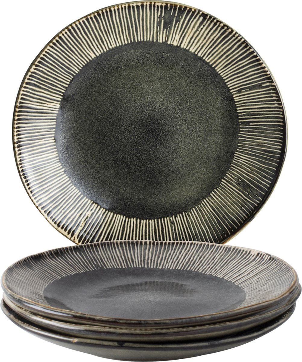 Dutch Rose Organic Borden giftset van 4 - 21,5 cm - Stoneware Handgemaakt - Groen