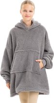 HOMELEVEL oversized fleece hoodie kinderen - Grote, zachte fleecetrui om in te relaxen - Voor jongens en meisjes - Lichgrijs - XL