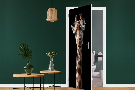 Deursticker Giraffe - Bril - Zwart - 80x205 cm - Deurposter