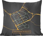 Sierkussens - Kussentjes Woonkamer - 50x50 cm - Kaart - Amsterdam-Zuidoost - Goud - Zwart