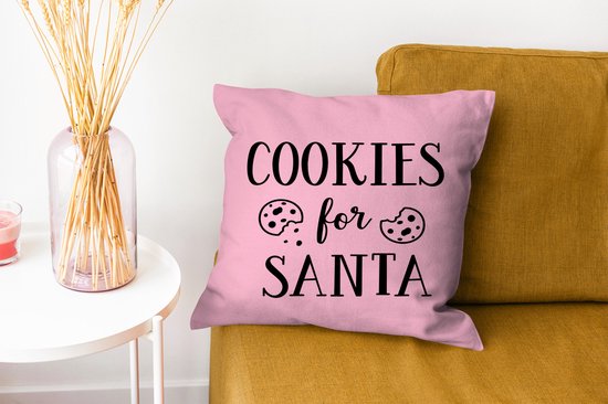 Sierkussen Citations de Noël pour l'intérieur - Quote Cookies pour le Père Noël décoration murale Noël rose pastel - 40x40 cm - Coussin intérieur carré en coton