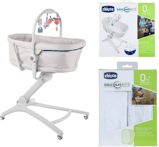 Chicco - Multifunctional Crib Baby Hug 4 in 1 - 0 to 36 Months - Adjustable to Dining Chair - 4 Possible Configurations - 4 Wheels - Glacial