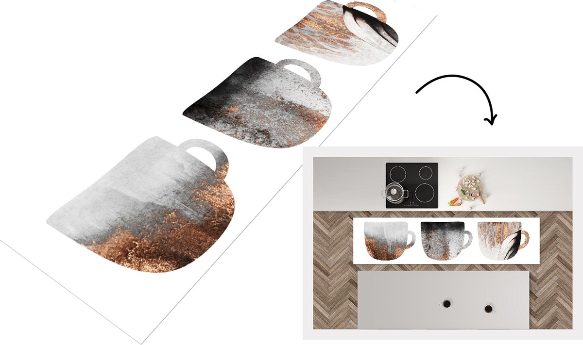 KitchenYeah Keukenloper - Loper keuken - Koffiekopjes - Abstract - Patronen - 200x50 cm - Keukenloper vinyl Multicolor