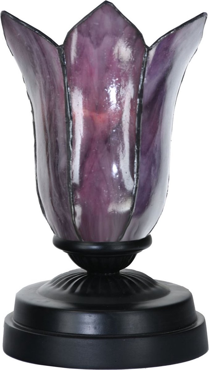 Art Deco Trade - Tiffany lage tafellamp zwart met Gentian Purple