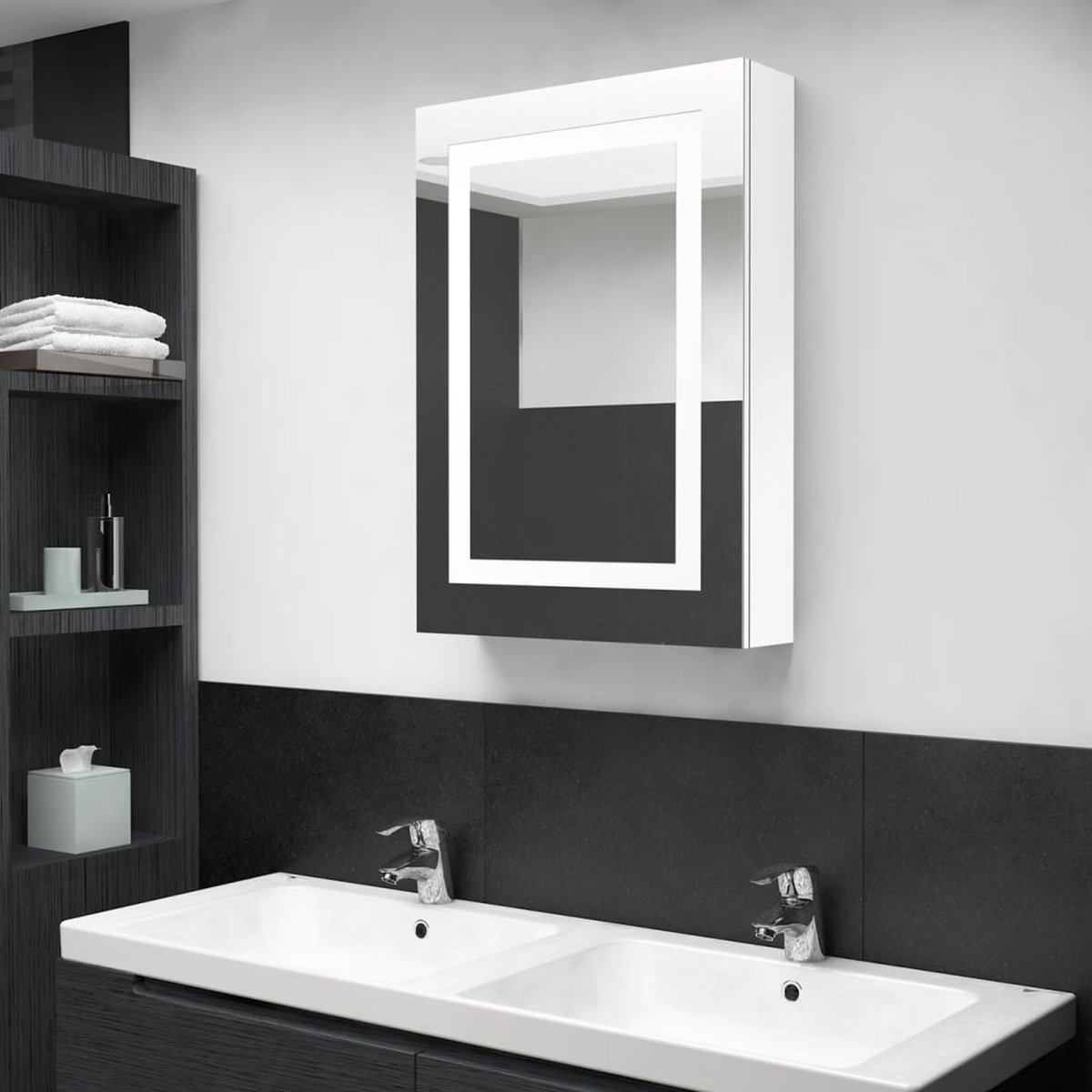 Prolenta Premium - Badkamerkast met spiegel en LED 50x13x70 cm glanzend wit