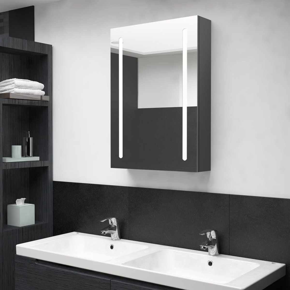 Prolenta Premium - Badkamerkast met spiegel en LED 50x13x70 cm grijs