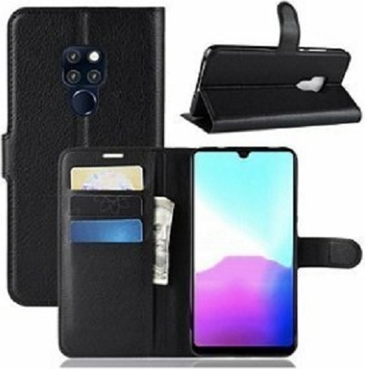 Huawei Mate 20 Hoesje Met Pasjeshouder Bookcase Zwart