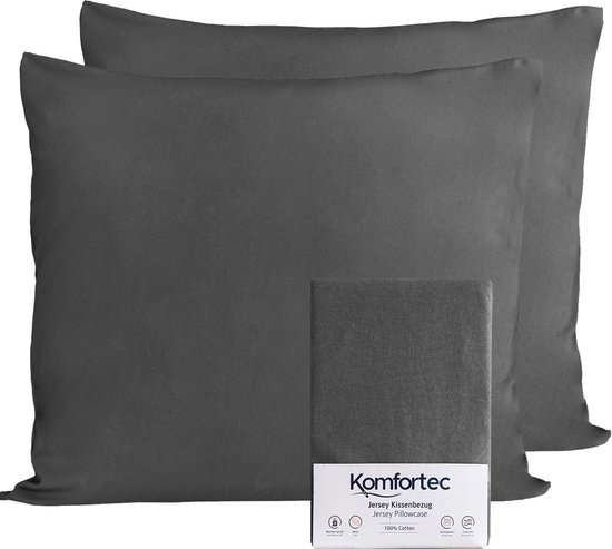 Komfortec Set van 2 Premium Jersey Kussenslopen 60x70 cm - Superzachte Kussenhoes – 100% Katoen – 150 g/m² - Antraciet