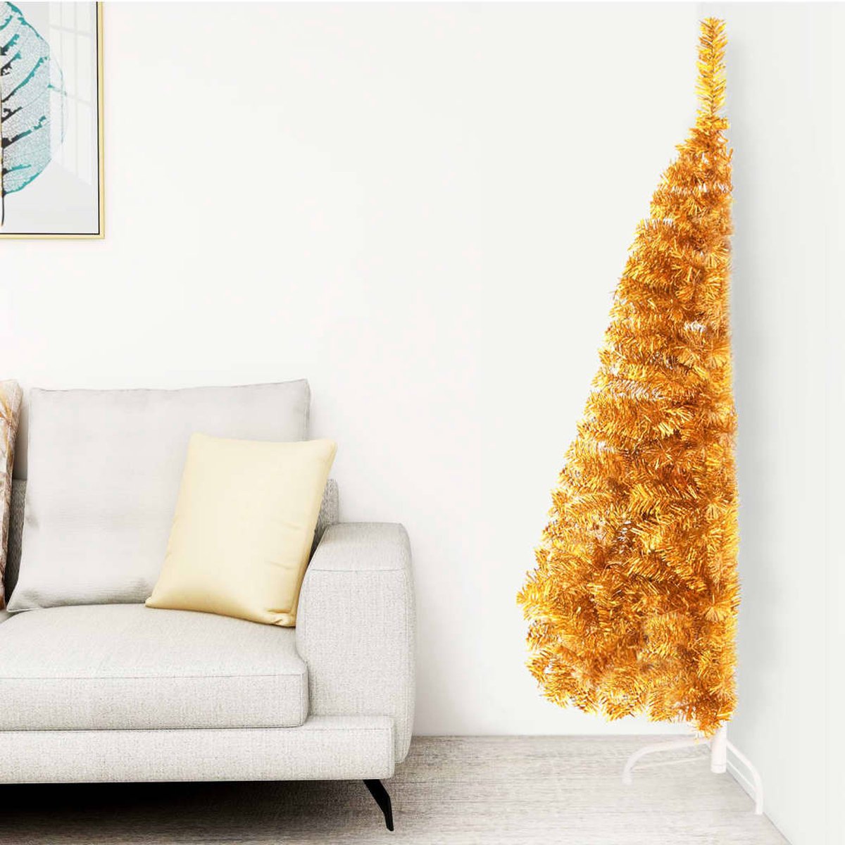 Prolenta Premium - Kunstkerstboom met standaard half 120 cm PVC goudkleurig