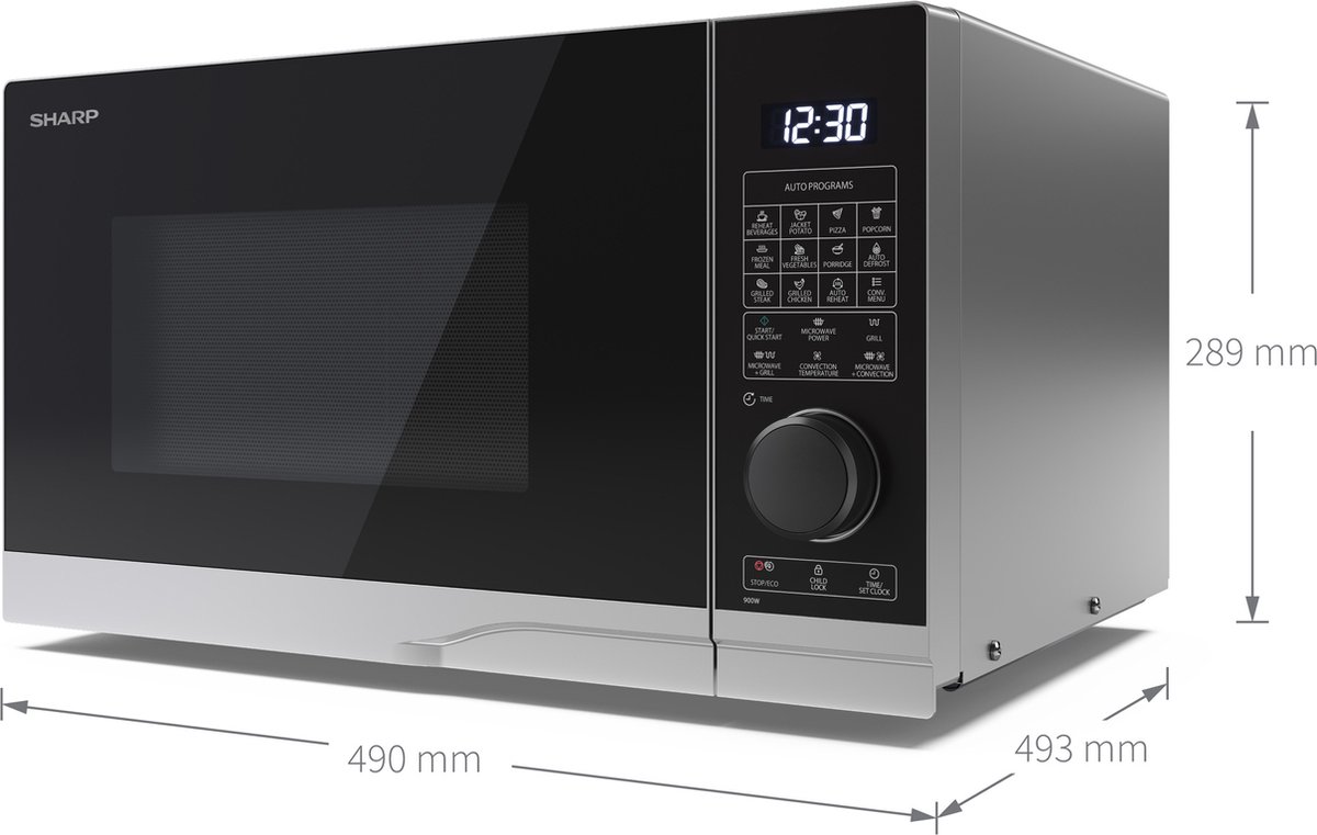 Sharp YC-PC254AE-S combimagnetron met grill en heteluchtoven - 900W - 25 liter - zilver — afbeelding 5