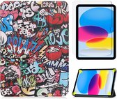 Tablethoes en Screenprotector geschikt voor Apple iPad 10 10.9 (2022) - Tri-fold hoes met Auto/Wake functie en Magnetische sluiting - Graffiti