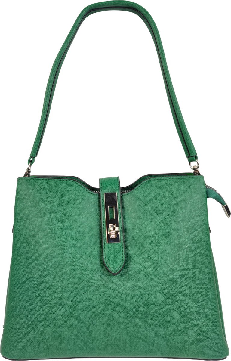 Flora & Co - saffiano - handtas - met instelbaar schouderhengsel - groen