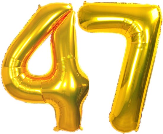 Folie Ballon Cijfer 47 Jaar Goud Verjaardag Versiering Helium Cijfer Ballonnen Feest versiering Met Rietje - 86Cm
