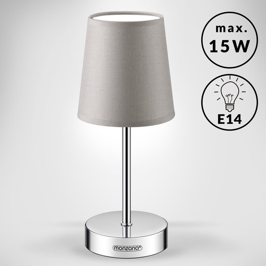 Monzana Lampe de Table 32cm Abat-jour E14 Métal Chrome Veilleuse Lampe de Bureau Taupe