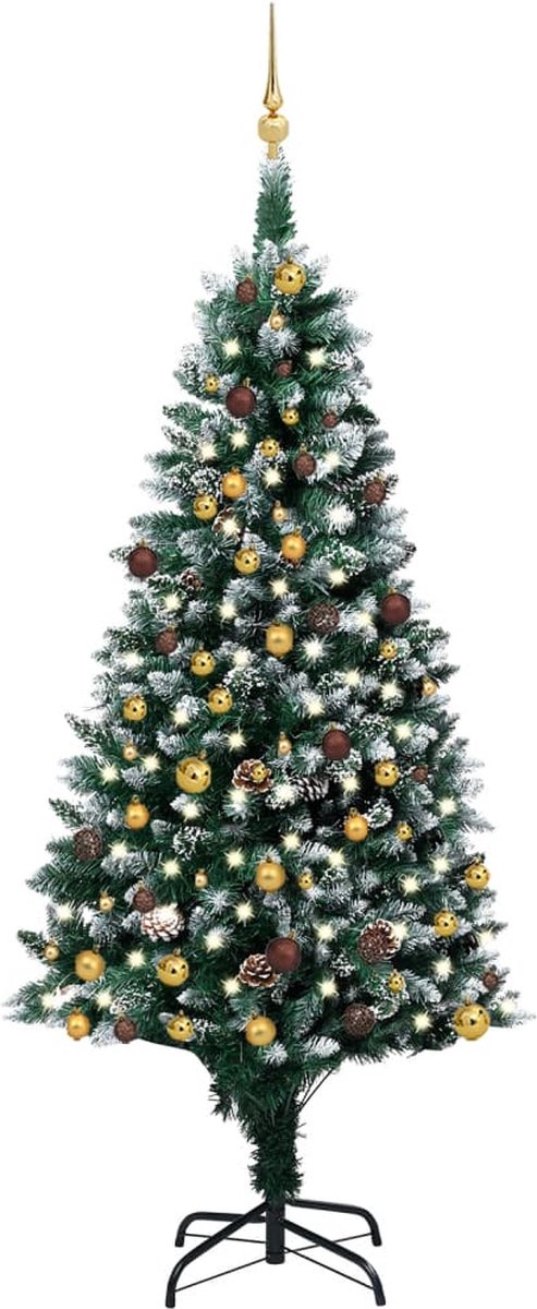 Prolenta Premium - Kunstkerstboom met LED's en kerstballen en dennenappels 210 cm