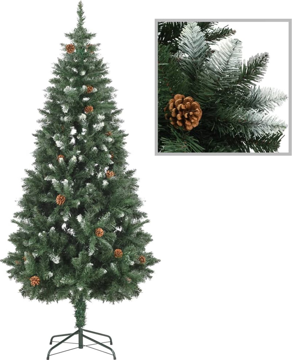 Prolenta Premium - Kunstkerstboom met dennenappels en wit glitter 180 cm