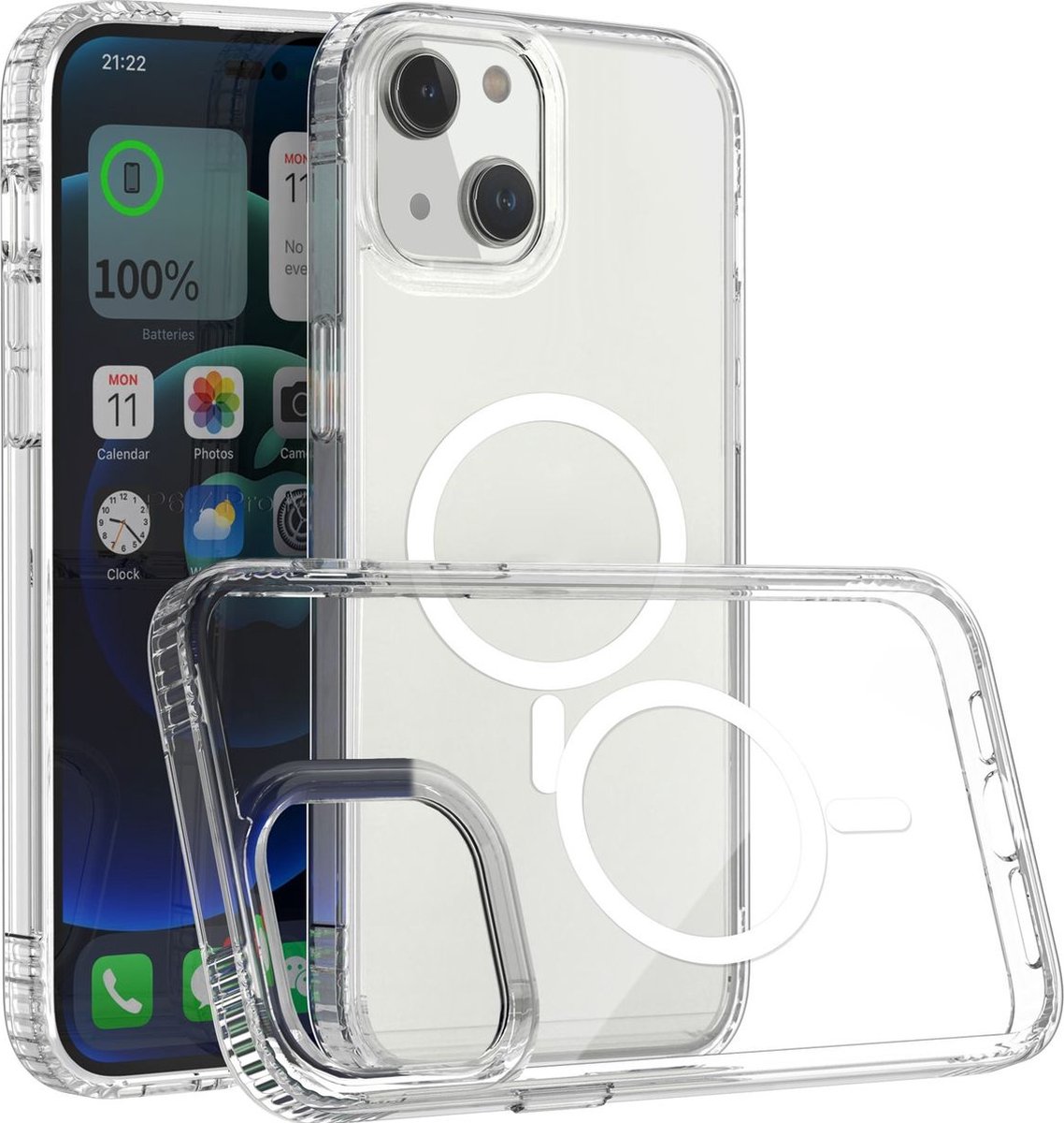 Mobigear Doorzichtig Hoesje geschikt voor Apple iPhone 14 Plus MagSafe Telefoonhoesje Hardcase | Mobigear Crystal Backcover | Geschikt voor MagSafe | Geschikt voor Draadloos Opladen met Magnetische Ring | MagSafe Case - Transparant