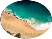 WallClassics - Dibond Ovaal - Golven op het Strand van Boven - 80x60 cm Foto op Ovaal (Met Ophangsysteem)