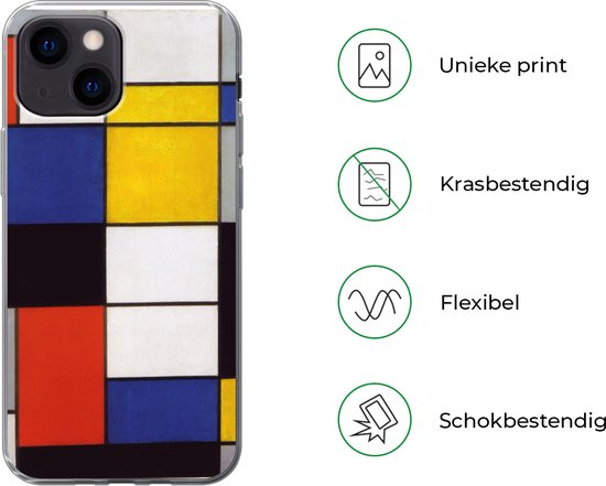 Coque iPhone 13 mini - Composition A - Piet Mondrian - Siliconen