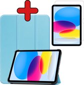 Hoes Geschikt voor iPad 2022 Hoes Book Case Hoesje Trifold Cover Met Screenprotector - Hoesje Geschikt voor iPad 10 Hoesje Bookcase - Lichtblauw