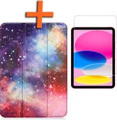 Hoes Geschikt voor iPad 2022 Hoes Tri-fold Tablet Hoesje Case Met Screenprotector - Hoesje Geschikt voor iPad 10 Hoesje Hardcover Bookcase - Galaxy