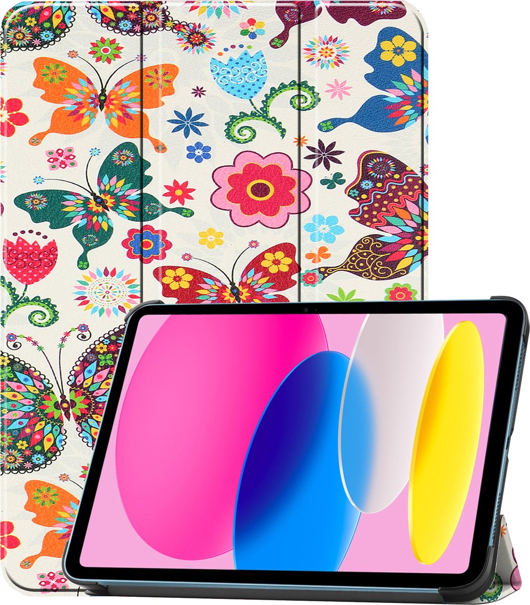 Hoesje - Geschikt voor Apple iPad 10 (2022) - 10.9 inch - 10e Generatie - Dun & Stevig - Trifold Bookcase - Hard Cover - Hardcover Book Case - Tablet Hoes - Vlinders