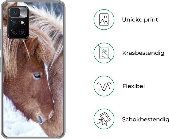 Coque Xiaomi Redmi 10 - Paarden - Poulain - Neige - Coque de téléphone en Siliconen
