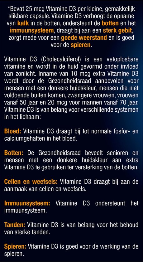 Achterkant van de verpakking met informatie over Lucovitaal Vitamine D3.