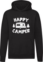 Happy Camper Hoodie | Caravan | Kamperen | Vakantie | Zomer | Liefhebber | Verjaardag | Jarig | Unisex | Trui | Sweater | Capuchon | Zwart