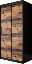 InspireMe - Kledingkast met 2 schuifdeuren, Modern-stijl, Een kledingkast met planken (BxHxD): 100x200x62 - ALTER T 100 Zwart Mat + Oude Stijl Hout
