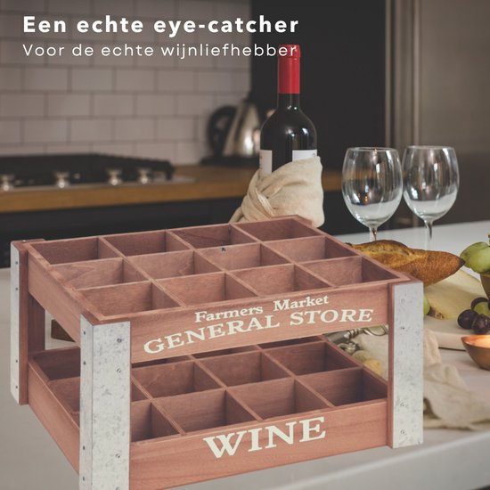CHICCIE Wijnrek Wino van hout - gevlamd X rek houten kist