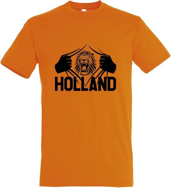 Oranje EK 2024 voetbal T-shirt met “ Brullende Leeuw en Holland “ print Zwart maat XXL