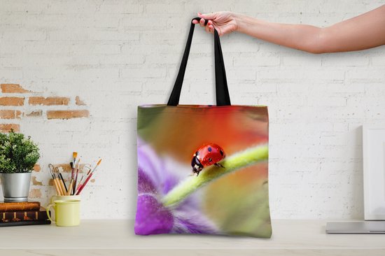 MuchoWow® Sac bandoulière - Sac de plage - Big Shopper - Sac shopping - Coccinelle sur une fleur violette - 45x45 cm - Sac en coton