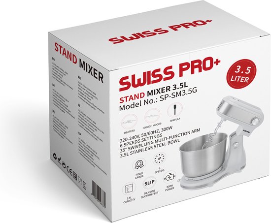 Swiss Pro+ - Keukenmachine 3.5LKrachtige Keukenrobot - 3.5L 300W - Zilver 3.5 LiterSP-SM3.5Z KEUKENMACHINE ZILVER 3.5L van Swiss Pro+ — afbeelding 5