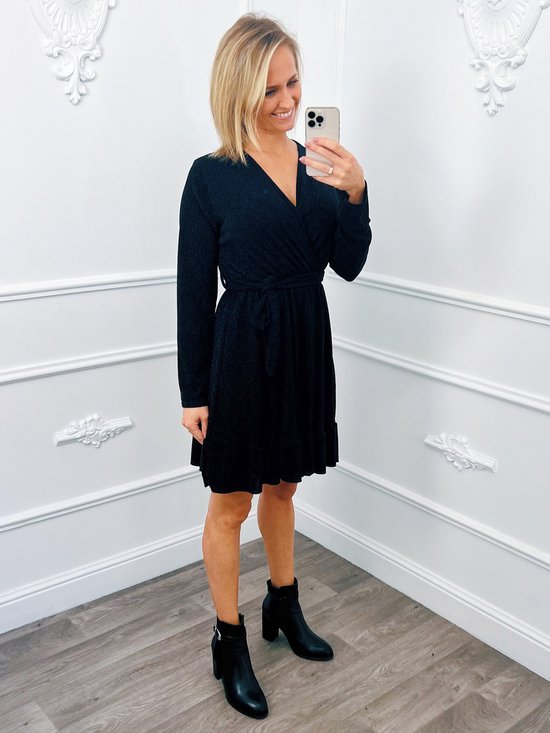 Glitter Ruffel Jurkje Zwart