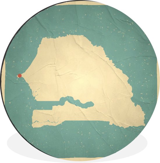 WallCircle - Wandcirkel - Muurcirkel - Illustratie van een kaart van Senegal en Dakar in retrostijl - Aluminium - Dibond - ⌀ 140 cm - Binnen en Buiten
