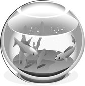 WallCircle - Wandcirkel - Muurcirkel - Een illustratie van twee goudvissen in een kom - zwart wit - Aluminium - Dibond - ⌀ 140 cm - Binnen en Buiten