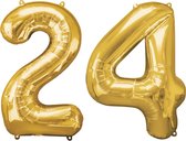 Versiering 24 Jaar Ballon Cijfer 24 Verjaardag Versiering Folie Helium Ballonnen Feest Versiering XL Formaat Goud - 86Cm