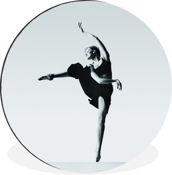 Ballerine debout sur ses orteils en cercle mural noir et blanc aluminium ⌀ 30 cm - tirage photo sur cercle mural / cercle vivant / cercle de jardin (décoration murale)