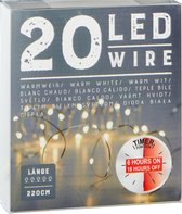 Cepewa set van 2x stuks draadverlichting lichtsnoer - 220 cm - 20 leds - warm wit - batt - timer