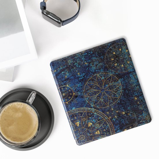kwmobile e-reader hoesje geschikt voor Amazon Kindle Oasis 10. Generation hoes - E reader flip case met magnetische sluiting - Ereader cover - Mandala design in geel / donkerblauw van Merkloos — afbeelding 5