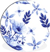 WallCircle - Wandcirkel - Muurcirkel - Waterverf - Bloemen - Blauw - Aluminium - Dibond - ⌀ 90 cm - Binnen en Buiten