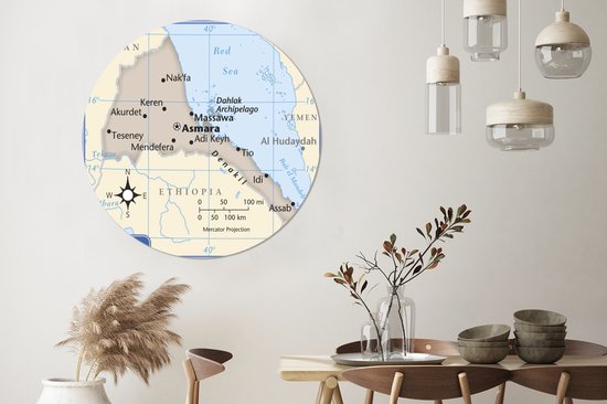 Illustration Erythrée avec une boussole Cercle mural aluminium ⌀ 120 cm - impression photo sur cercle mural / cercle vivant / cercle jardin (décoration murale) XXL / Groot format!