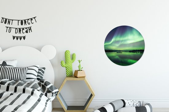 WallCircle - Wandcirkel - Muurcirkel - Noorderlicht - Meer - IJsland - Groen - Bos - Sneeuw - Aluminium - Dibond - ⌀ 30 cm - Binnen en Buiten